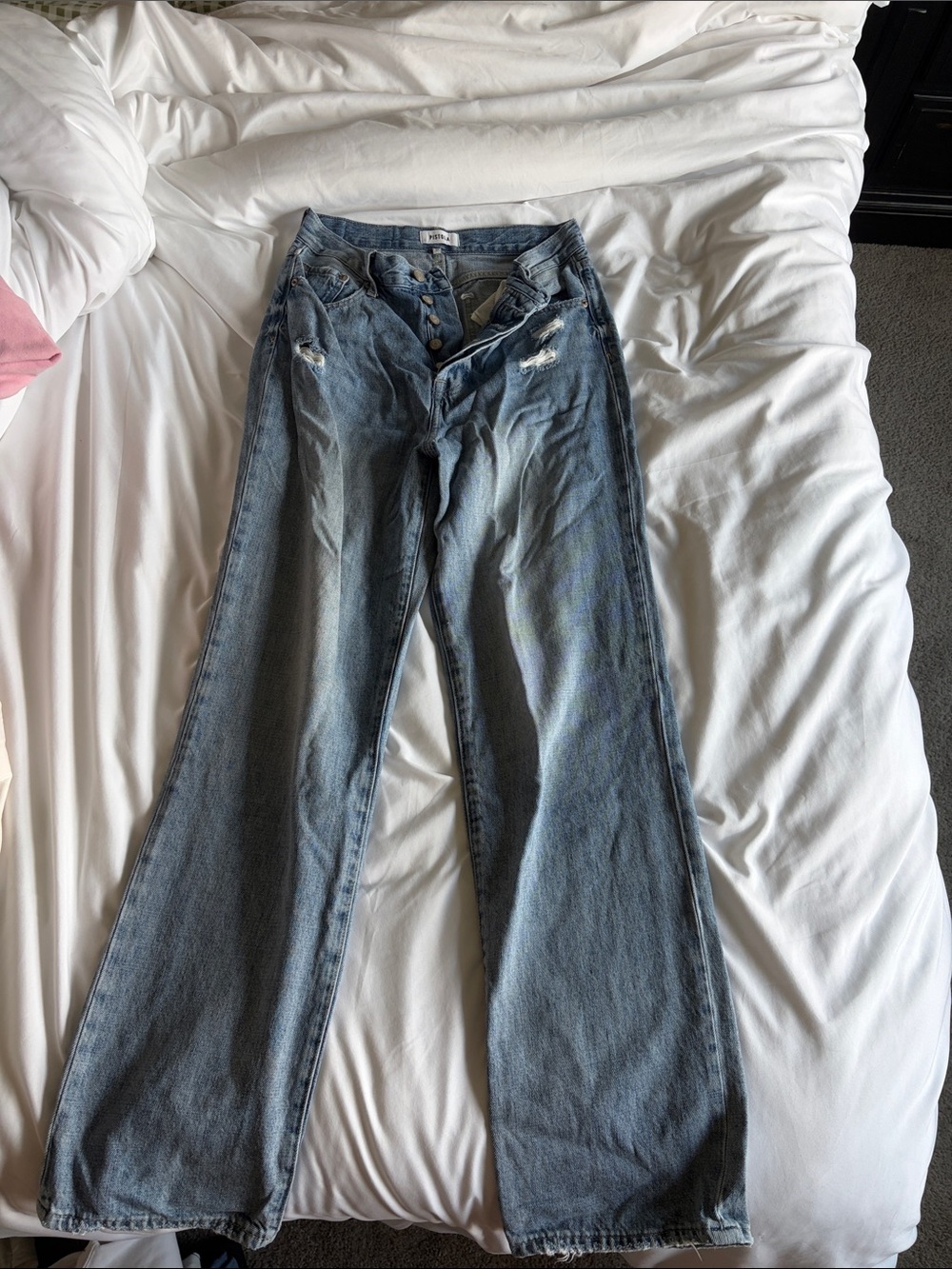 pistola light blue wide-leg distressed jeans
